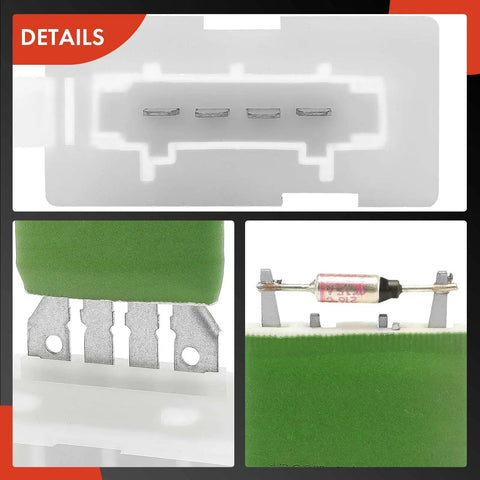 Close-up of Front HVAC Blower Motor Resistor for Volkswagen VW 1K0959263A with detail views of components and connectors.