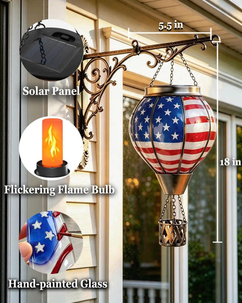 Solar Hot Air Balloon Lantern With Flickering Flame, Glass Outdoor Hanging Lantern For Patio Porch Yard, waterproof, 18 in
