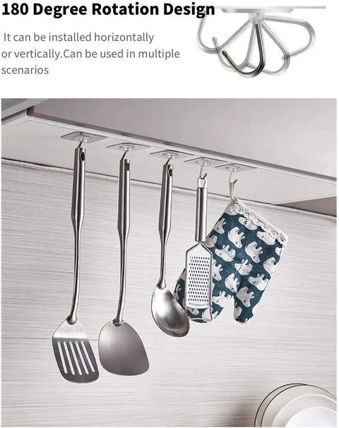 Heavy Duty Adhesive Wall Hooks 44 Lb Max Waterproof Oilproof Seamless Hangers For Bathroom And Kitchen Towels Coats Keys And Utensils Reusable No Drill Installation For Brick Glass Metal Wood holding kitchen utensils.