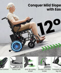 SUNDERWELL electric wheelchair for adults, black foldable frame with removable battery and dual-brake system side view