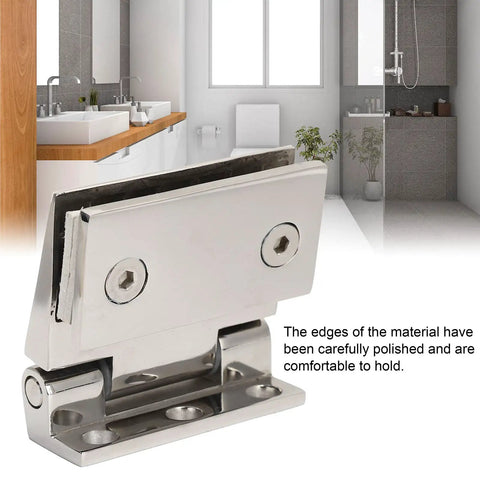 Top Shelf 304 Stainless Steel Glass Door Hinge For 8 To 12 Millimeter Toughened Glass showing polished edges for smooth handling.