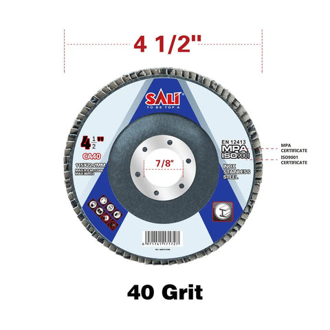 Forty-Eight Pack Flap Discs With 40 Grit For 4.5 Inch Diameter And Seven Eighths Inch Arbor Bevel Type 29 Industrial Grade Zirconia Abrasive