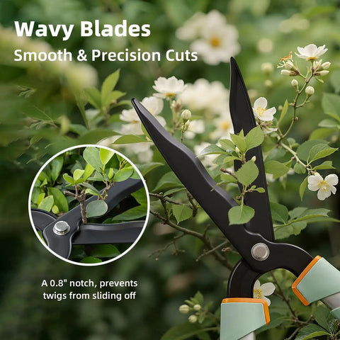 Extendable Hedge Shears With No Ladder Needed 27 To 35 Inch Reach Wavy Stainless Steel Blades Teflon Coated cutting branches