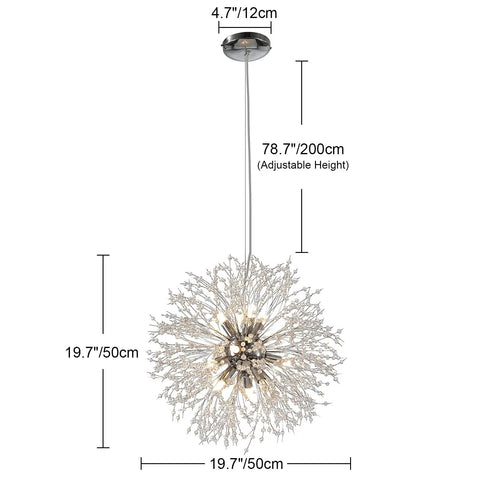 Chrome Modern Crystal Chandelier Firework Pendant Light With Bubble Crystal Orbs, 9 Light Round Hanging Chandelier dimensions