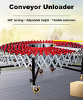 Wide Adjustable Unpowered Conveyor Table With Flexible Rollers, extendable, height adjustable, portable warehouse roller