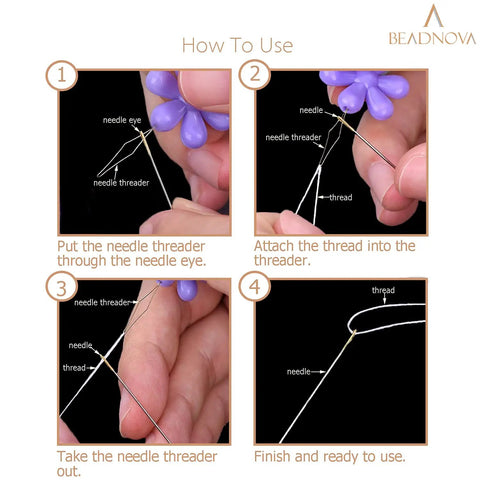 How to use Embroidery Needle Threader Tool Set 5 Pcs Plastic Flower Head Threaders for sewing, threading needle close-up guide.