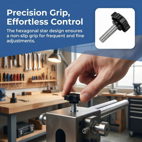 Pro Grade M6x25mm Star Knob With Male Threaded Stud, Anti Slip Grip, Plastic And Carbon Steel Clamping Knob For Industrial Use And Control Panels, Secure Grip For Quick Adjustments, 50 Pack on machine fixture