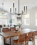 Six Light Industrial Black Chandelier For Dining Room And Living Space Dope Modern Farmhouse Pendant Light Hanging Ceiling Fixture Perfect For Kitchen Island Hallway Bedroom Foyer over rustic dining table