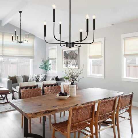 Six Light Industrial Black Chandelier For Dining Room And Living Space Dope Modern Farmhouse Pendant Light Hanging Ceiling Fixture Perfect For Kitchen Island Hallway Bedroom Foyer over rustic dining table