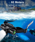 HP900 Diving Headlamp Rechargeable 3000 Lumen Ultra Bright Scuba Flashlight underwater showcasing 60m depth capability