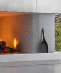 Weather Resistant Fireplace Shovel For Indoor And Outdoor Use, Ash Scoop Tool In Black Finish, resting by a lit fireplace