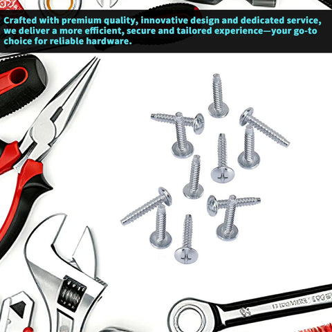 Heavy Duty Twelve Pack Zinc Plated Load Center Cover Screws Built Tough scattered among tools for electrical panel projects.