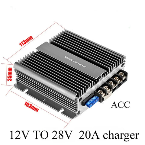 Heavy Duty Dc Dc Boost Converter And E V Charger Module, aluminum, 12V to 28V, 20A charger, compact design for quick charging.
