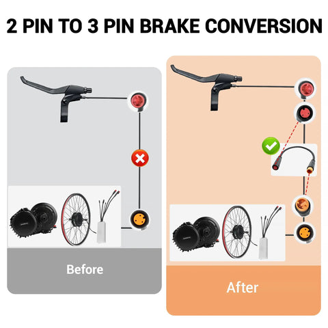 Electric Bike Brake Cutoff Adapter Cable 2 Pin Male To 3 Pin Female Designed For BAFANG Ebike Systems, 5.9 Inch Length For Easy No Hassle Flexible Install Black Two Pack