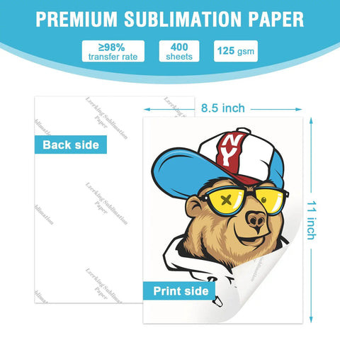 Dope Quality Pro Grade Sublimation Paper Bundle 8.5x11 Inches 125Gsm 400 sheets with cartoon bear design on print side