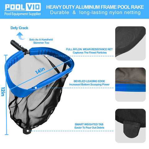 Spa Jet Vacuum Pool Cleaning Kit With 8 Foot Adjustable Pole, Leaf Rake Net And Round Brush For Inflatable And Above Ground Pools, Hook Up To Garden Hose For Serious Suction, No Electricity Needed 14-inch nylon leaf rake net
