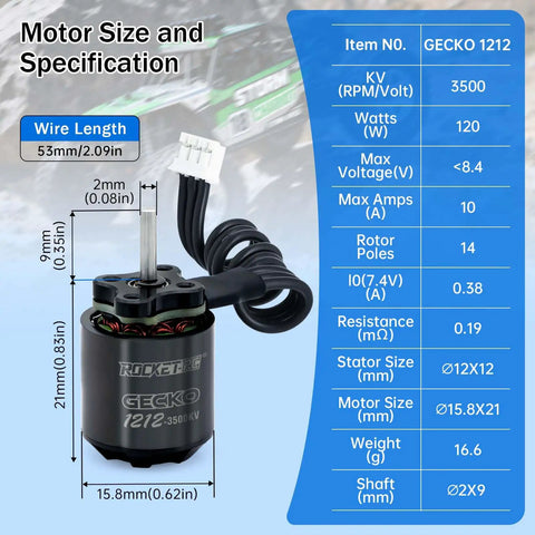 Specifications of 3500KV Outrunner Brushless Motor With 25A ESC For RC Crawlers shown in chart