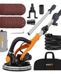 Built Tough Electric Drywall Sander With Full Vacuum Dust Collection, includes 18 sanding discs, telescopic handles and accessories.