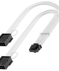 White sleeved PCIe 5.0 16Pin GPU Power Extension Cable For RTX 4070Ti, 12VHPWR 16Pin to Dual 8Pin, cables and connectors shown.