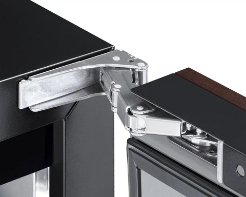 Close-up of hinge mechanism on Heavy Duty 2.45 Cubic Foot Frost Free Upright Commercial Freezer for durability.