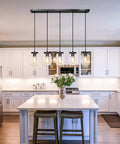 Five Light Glass Mason Jar Pendant Lights Farmhouse Kitchen Island Dining Room, rustic ceiling fixtures over kitchen island