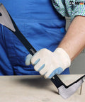 Heavy Duty Pry Bar Nail Puller 8 Inch Crowbar Cats Paw Nail Remover in worker's gloved hand for home remodeling