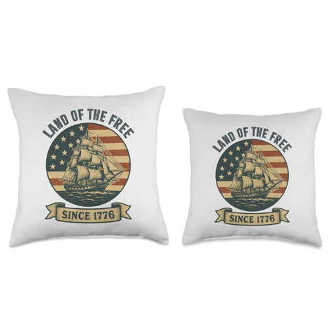All American Patriotic Throw Pillow With Retro Sailboat And US Flag Design Fourth Of July Decor Independence Day Cushion