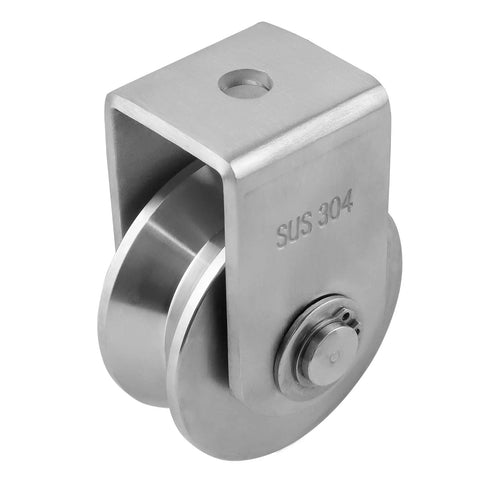 Heavy Duty Beefed Up V Type Stainless Steel Pulley Block With 360 Degree Rotation Detachable Duplex Bearing Outdoor Grade