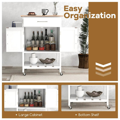 Slick Glide Kitchen Island Cart With Solid Rubberwood Countertop, Heavy Duty Serving Utility Trolley Featuring Nifty Drawer And Open Shelves, Total Game Changer For Any Modern Home Setup