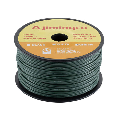 250 Ft White SPT-1 Lamp Cord 18 AWG 18/2 Electrical Wire UL Listed Indoor Outdoor Bulk Extension Cord For C9/C7 String Lights Holiday Decor DIY Projects Weatherproof Flexible spool