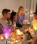 2 Pack Fiber Optic Lamp With Cone Base LED Color Changing Lights on dining table during family gathering for calming mood lighting.
