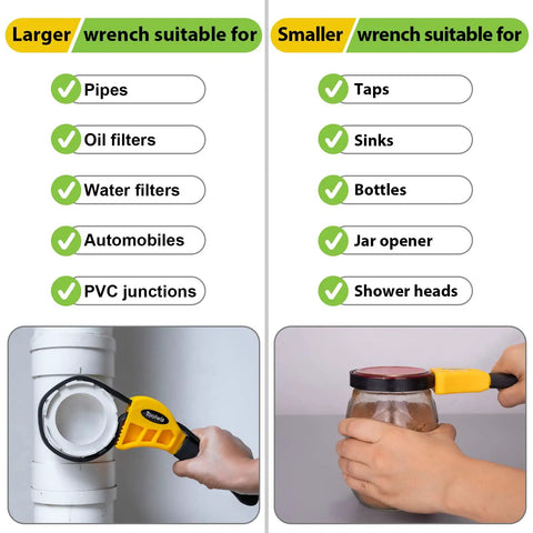 Rubber Strap Wrench Set 2 Pack For Pipes Up To 6 Inches And 4 Inches Non Slip Jar Opener with use guide for DIY tasks
