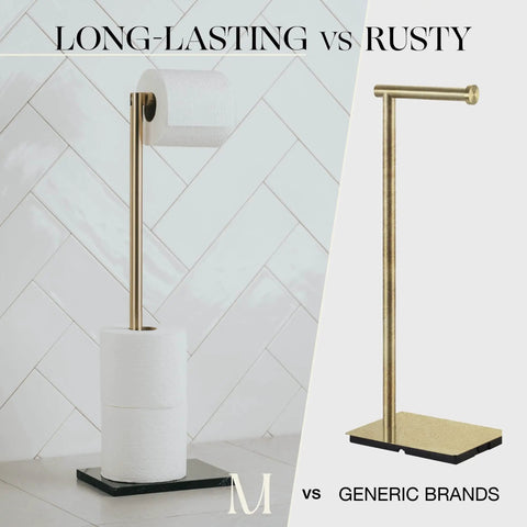 Free Standing Gold Toilet Paper Holder Stand With Black Marble Base And Storage No Drill Hassle Free Setup Fits 4 Jumbo Rolls Stainless Steel Bathroom Tissue Organizer Modern Bath Decor Accessory compared with generic brand