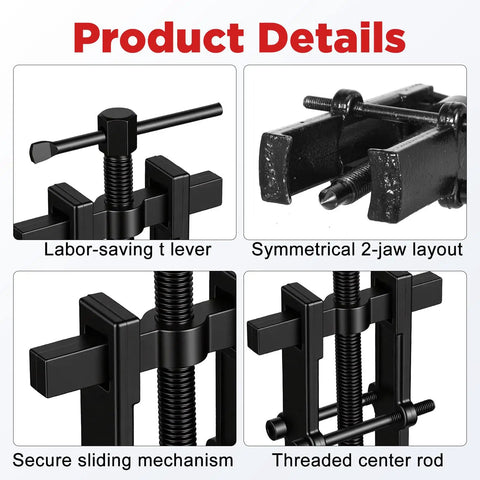 Heavy Duty Bearing Puller Tool Kit 2 Jaw Adjustable Gear Remover For Auto Motorcycle Chrome Vanadium Steel Ensures Durability On Flywheels And Engines close-up of threaded center rod and 2-jaw layout