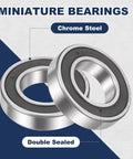 Deep Groove Ball Bearing 28x52x12mm, Chrome Steel, Double Rubber Sealed, ABEC 5 Precision, front view with labels