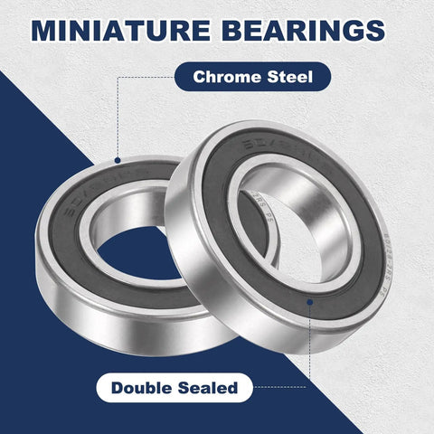 Deep Groove Ball Bearing 28x52x12mm, Chrome Steel, Double Rubber Sealed, ABEC 5 Precision, front view with labels