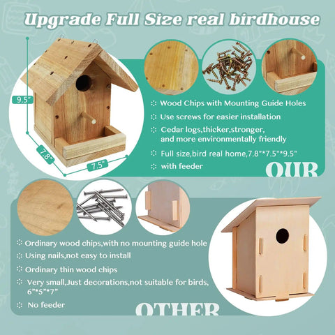 Fun DIY Birdhouse Kit With Paint Set For Kids And Adults, wood pieces for full-size bird home assembly with screws and holes