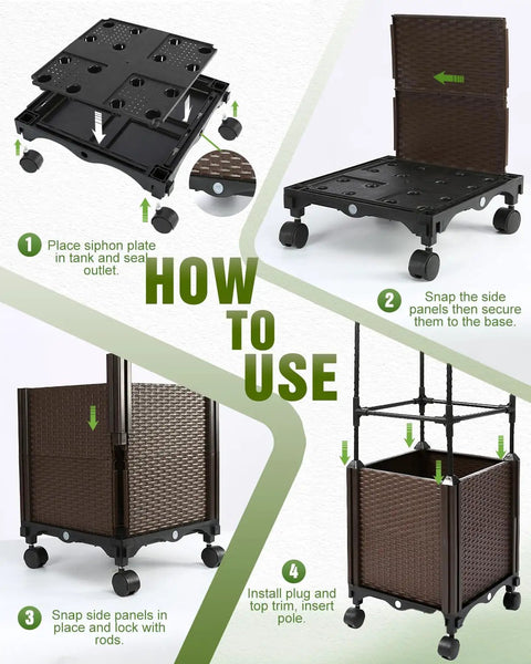 Setup instructions for All In One 71 Inch Trellis Planter Box With Wheels For Growing Vegetables Self Watering Raised Garden Bed.