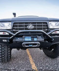Beefy Winch Hubs And Hawse Fairlead Kit 1.0 Inch Thick Heavy Duty Recovery Gear installed on off-road truck front view