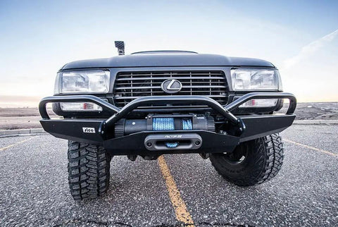 Beefy Winch Hubs And Hawse Fairlead Kit 1.0 Inch Thick Heavy Duty Recovery Gear installed on off-road truck front view
