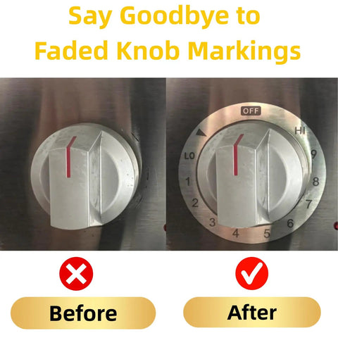 Before and after of Stove Dial Stickers For Oven And Range Knobs Easy Read Knob Symbol Decals Replacement Indicator