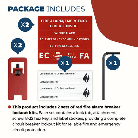 Red Fire Alarm Breaker Lockout Kit With Lock And Tag, Two Complete Sets For Fire Panel Safety, Prevent Accidental Shutdown