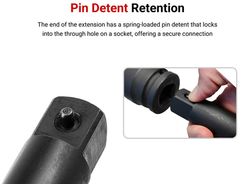 Close-up of 3/4 Inch Drive 6 Inch Impact Extension With Pin Detent For Getting Past Obstructions And Tight Spaces, showing pin detent.