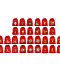 Six Pack Premium Holiday Gift Bags 20x30cm Bulk Set For Christmas Treats with festive designs in a pyramid arrangement.