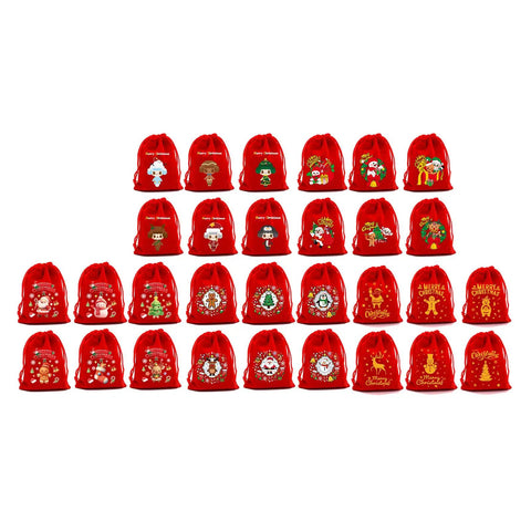Six Pack Premium Holiday Gift Bags 20x30cm Bulk Set For Christmas Treats with festive designs in a pyramid arrangement.