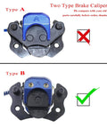 Two blue rear ATV hydraulic brake calipers labeled Type A and Type B.