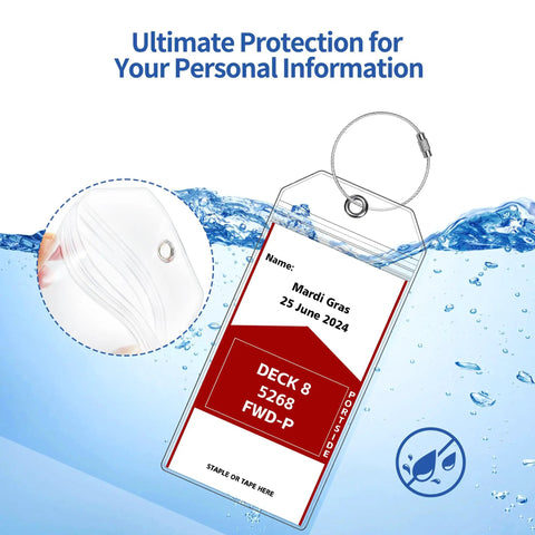 Six Pack Cruise Luggage Tags Waterproof Clear Tags With Heavy Duty Plastic And Stainless Steel Hardware Durable Ship Tag Holders.
