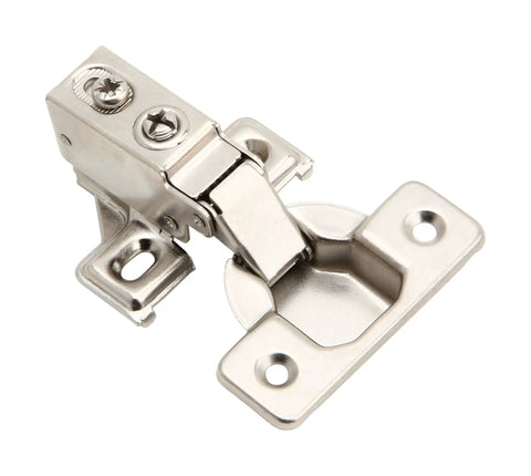 Two Pack Soft Close Cabinet Hinges For Face Frame Cabinets Half Inch Overlay Short Arm 95 Degree Opening Brushed Nickel Finish