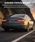 Audi sedan on a mountain road illustrating Rear License Plate Bracket Holder Fits Audi A3 A4 A5 A6 A7 A8 S4 S5 S6 S7 RS5 RS6 RS7 Q3 Q5 SQ5 2012-2025 With Screws And Wrench Tail Bumper Tag Frame Upgrade compatibility.
