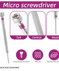 Close-up of micro screwdriver, highlighting tail, central grip, and head; part of All-In-One 500-Piece Micro Screw Repair Kit with Tweezers.